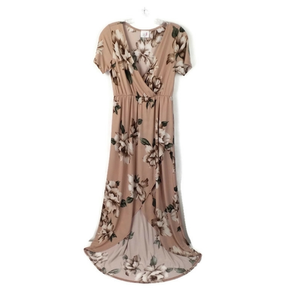 Saved By The Dress Blush Floral Short Sleeve Hi Low Maxi Dress Womens Medium - Picture 1 of 10